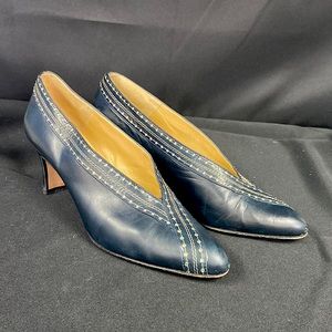 d’Rossana by Charna Navy and Gold Leather Heels (1347)